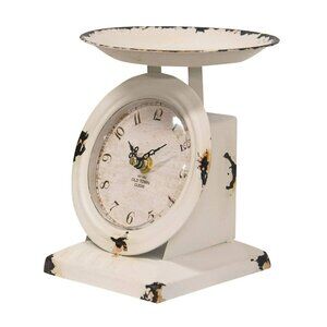 Farmhouse small scale clock in distressed white metal